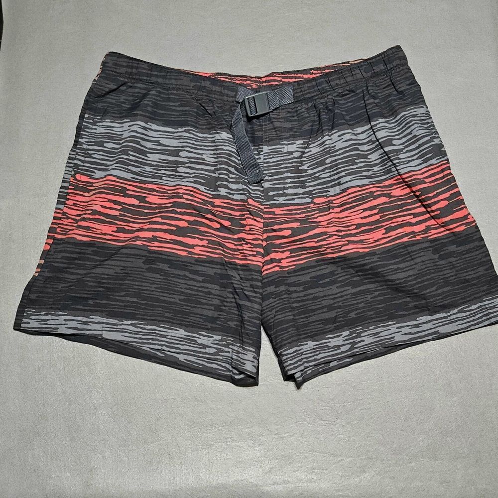 Columbia Board Shorts Mens Sz XL Omni-Shade Red Black Striped Swim Trunks READ